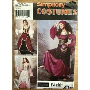 Simplicity 9966 Outlander Princess Renaissance Gypsy Costume Misses Pattern 6-12